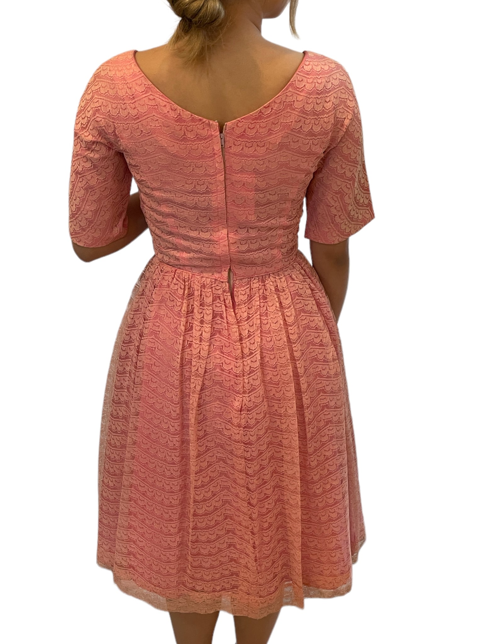 1950s Fit Flare Pink Lace 3/4 Sleeve