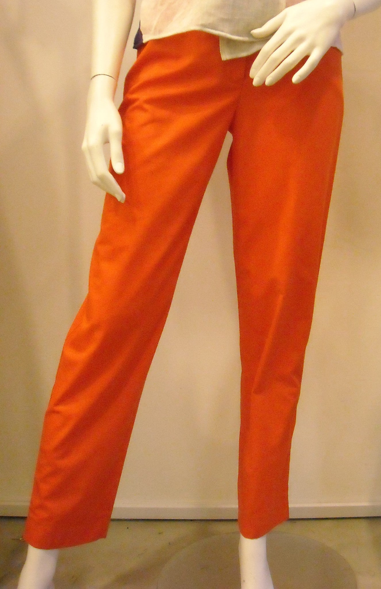 Vintage Courreges Bright Orange Pants with Visible White Stitching