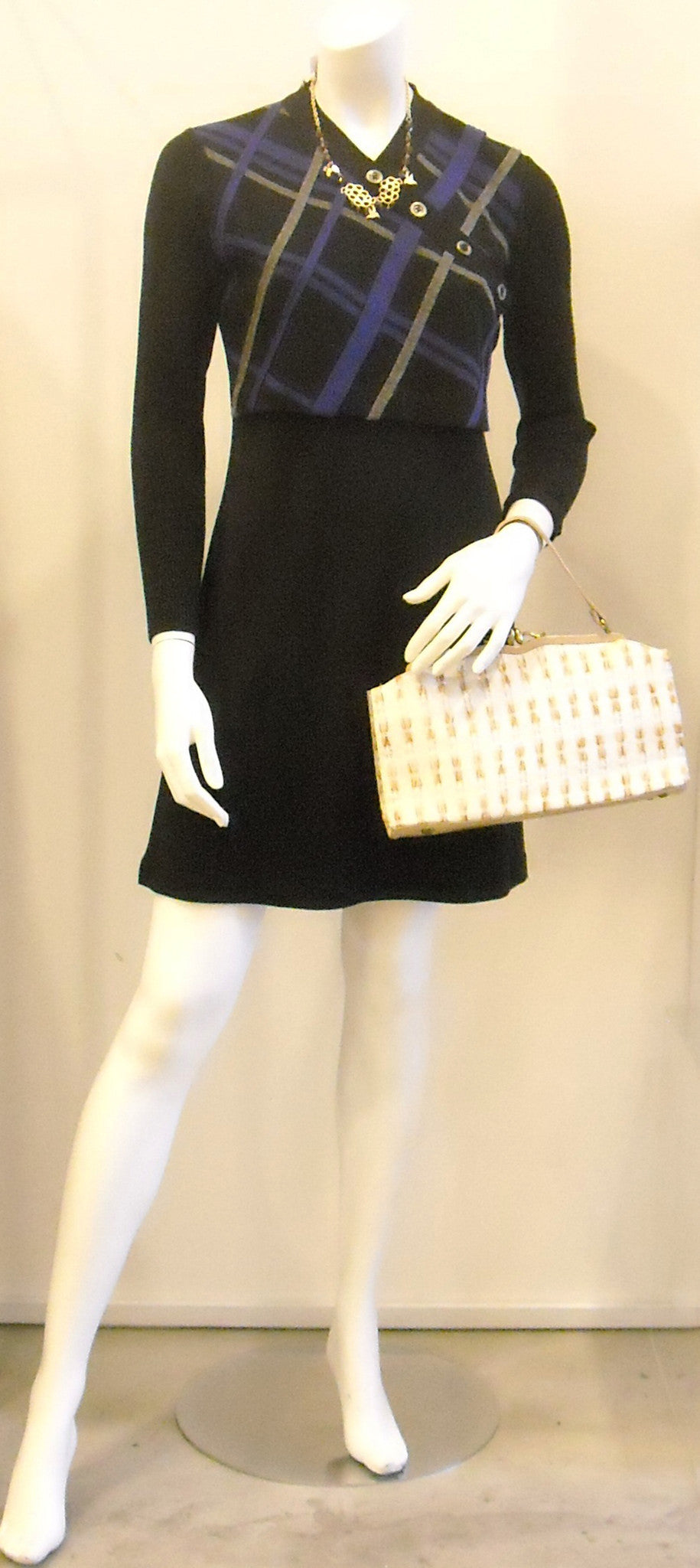 Vintage Liz Caliborne Black Knit Dress with Hatch Pattern