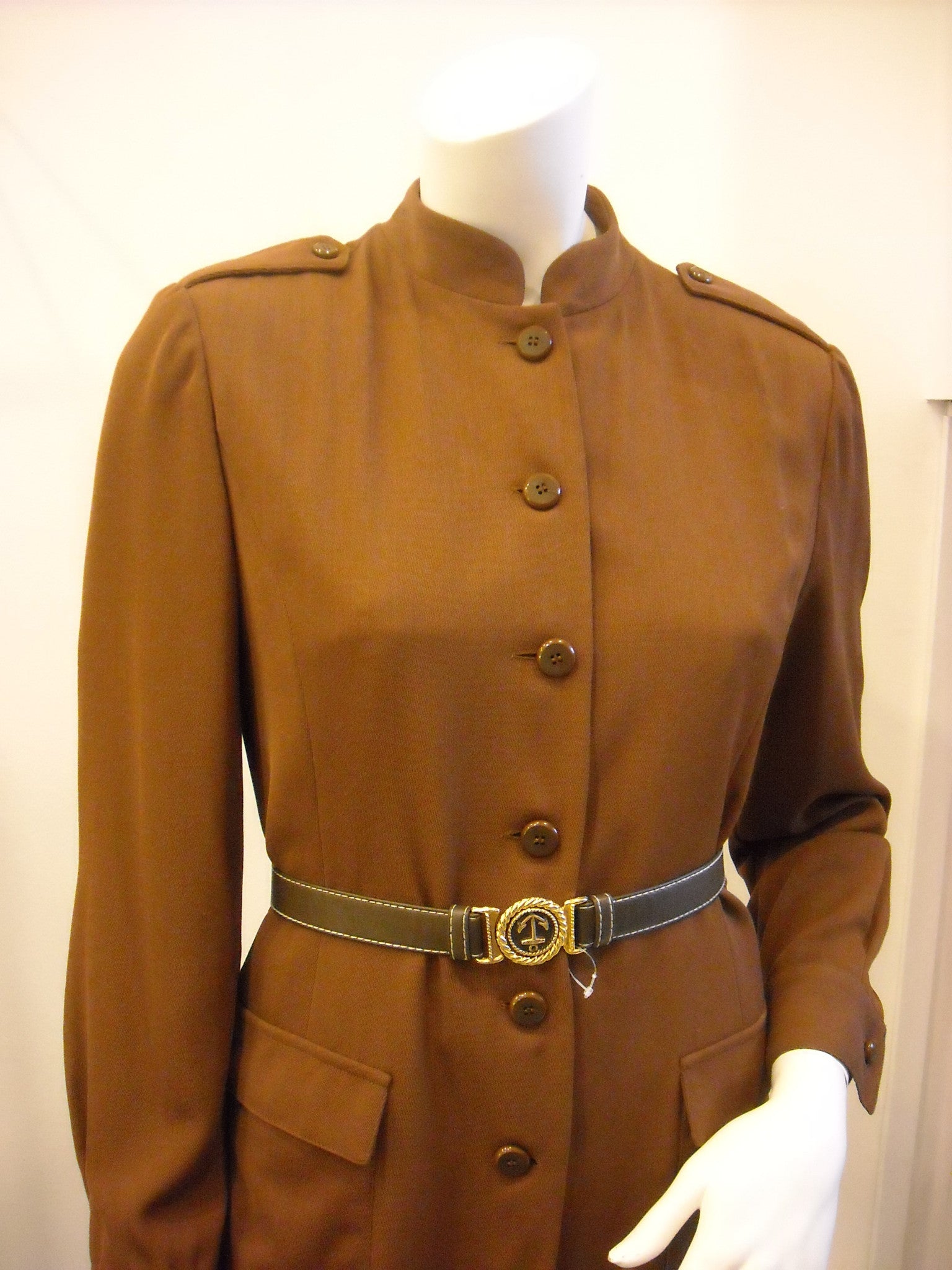 Vintage Oscar de la Renta Chocolate Nehru Collar Trench Dress