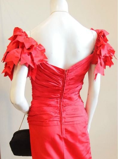 The Fiery Red Seniorita Vintage Cocktail Dress with Petal Sleeves