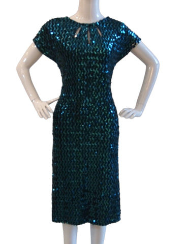 The Shimmery Sea Fully Beaded Sequinned Cocktail Evening Dress