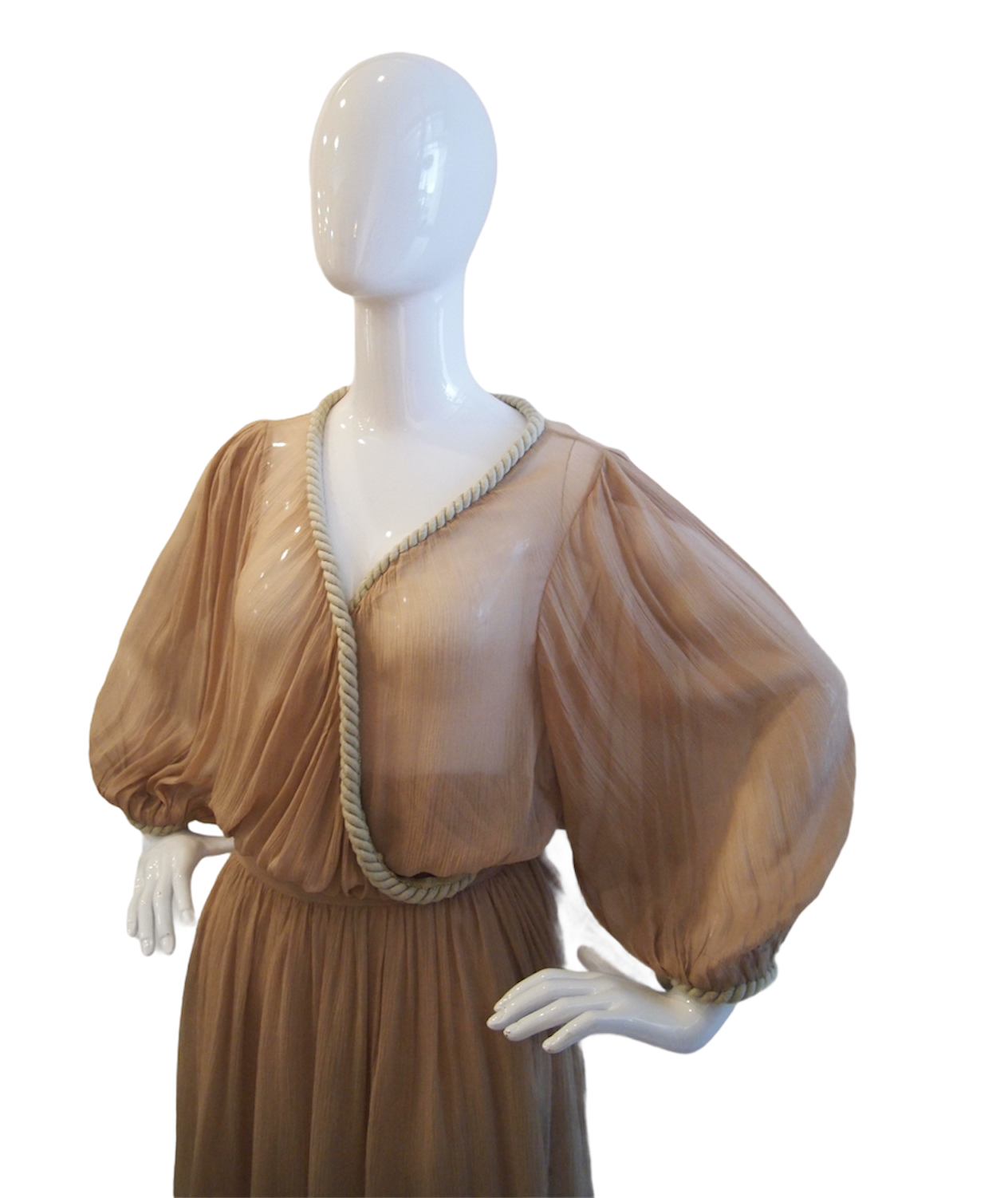 Diane Von Furstenberg Nude Silk Blouson Sleeve Wrap Dress