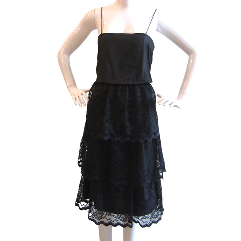 Pretty Please 1950s Fit Flare Black Lace  Cocktail Dress with Tiered Skirt