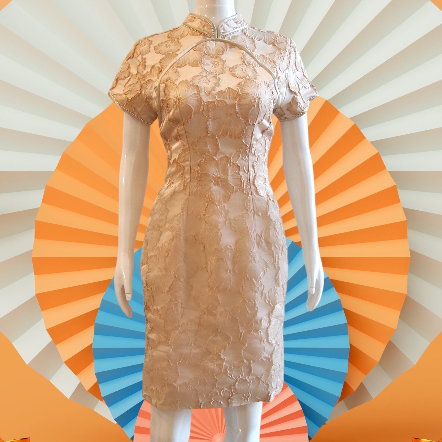 CHAMPAGNE PEARLS  - HANDMADE, LIMITED EDITION SILK BROCADE CHEONGSAM DRESS
