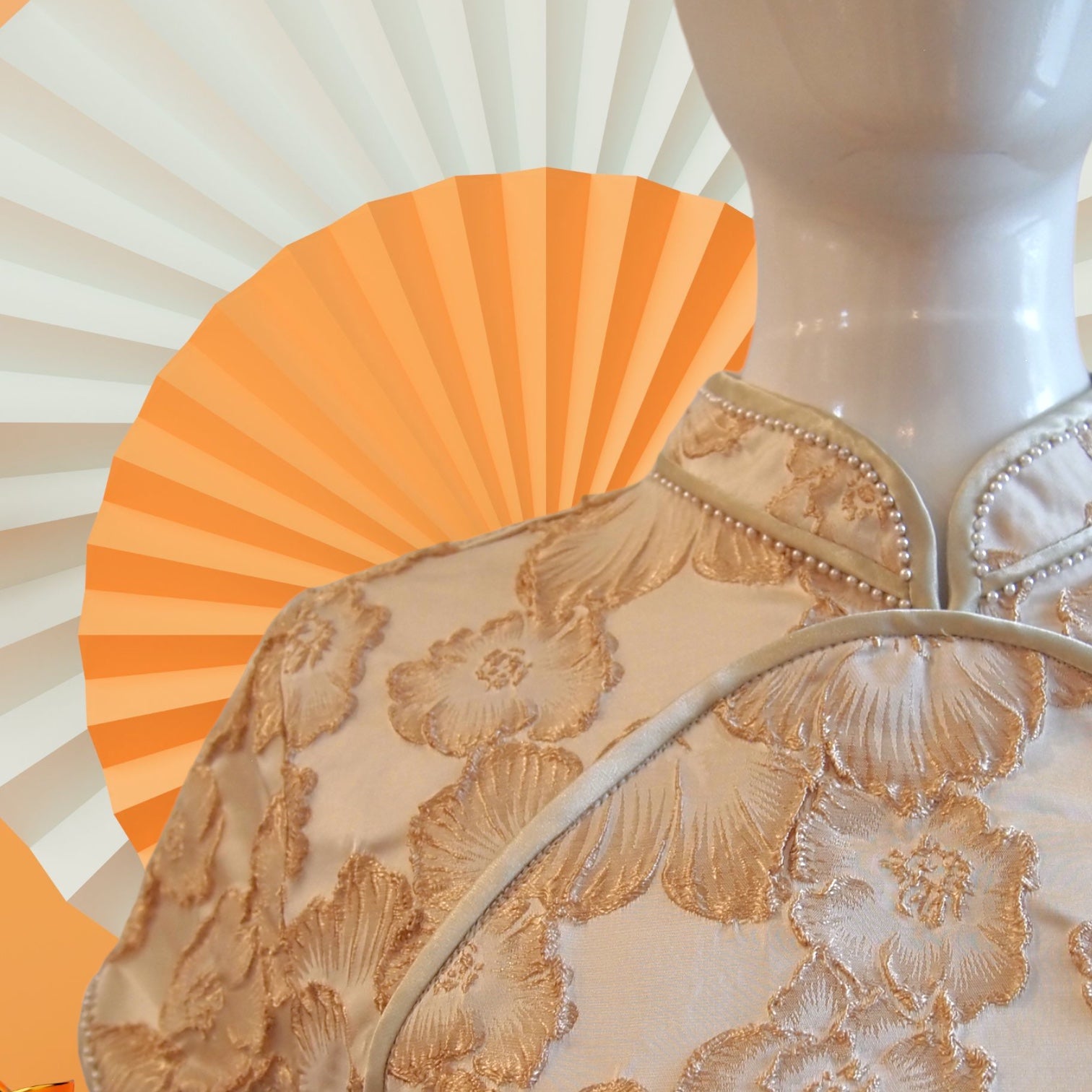 CHAMPAGNE PEARLS  - HANDMADE, LIMITED EDITION SILK BROCADE CHEONGSAM DRESS