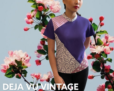 PURPLE JIGSAW QUARTERS - HANDMADE MODERN COTTON CHEONGSAM TOP