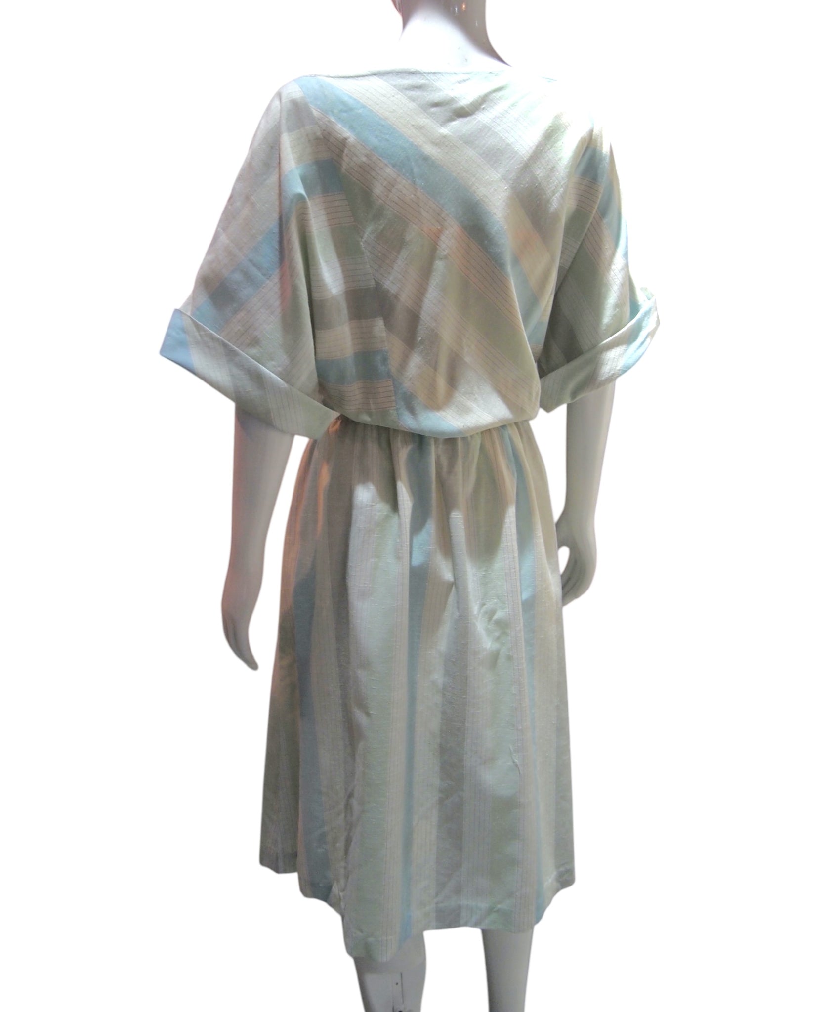 Pastel Glide - Vintage Slouchy Sleeve Pastel Green Stripes Dress