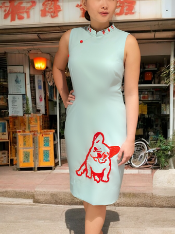 FRENCHIE - HANDMADE, HAND-EMBROIDERED SILK-COTTON CHEONGSAM