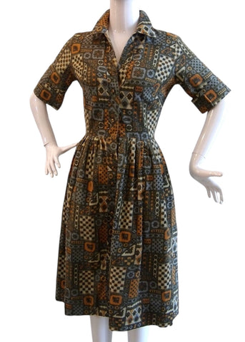 Autumn Allure - 1950s Fit & Flare Earthtone Brown Dress