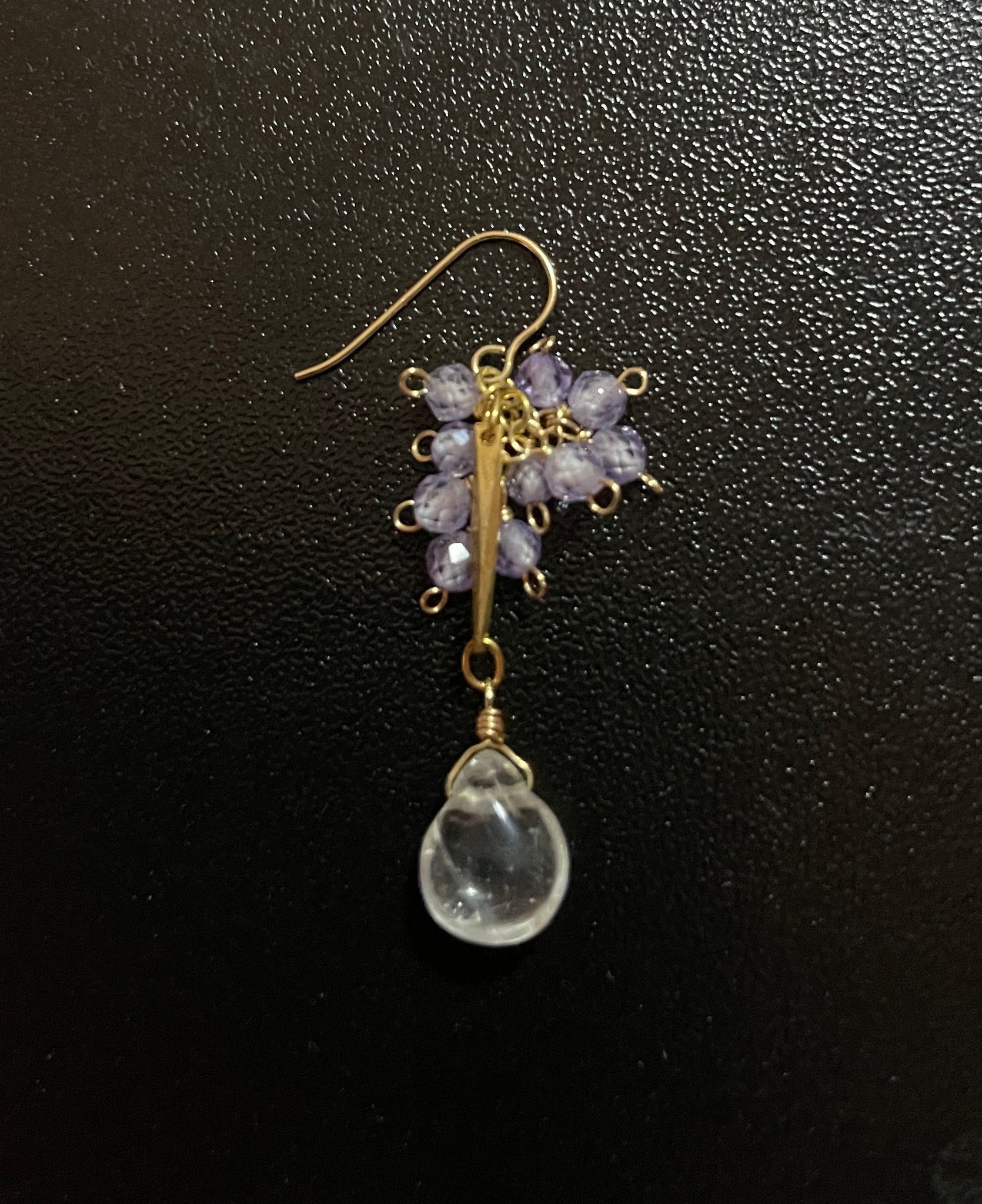 Fluorite Drop - Handmade Cluster Gemstone Semi-precious Fluorite & Clear Quartz 18k Goldfill Earrings