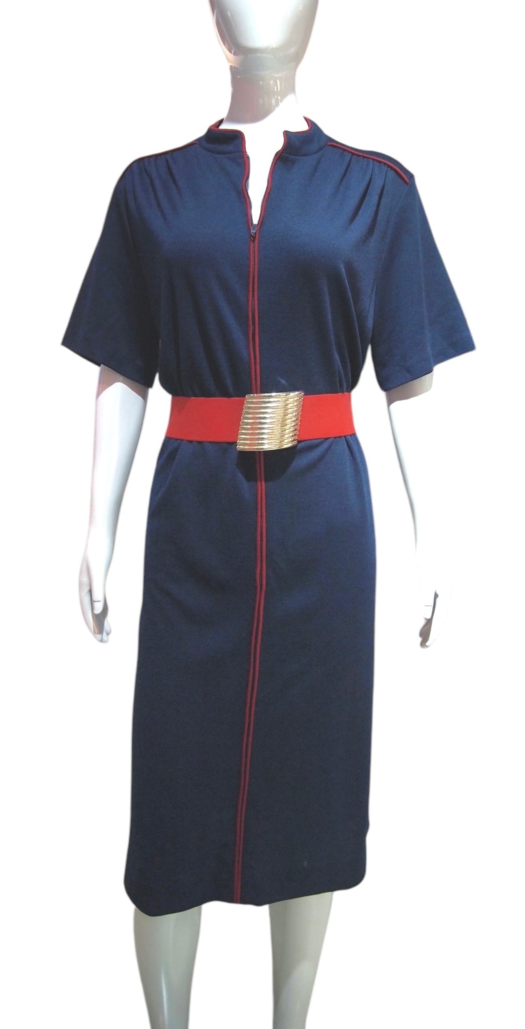 Nautical Comfort - Navy Blue Shift Vintage Cotton Dress