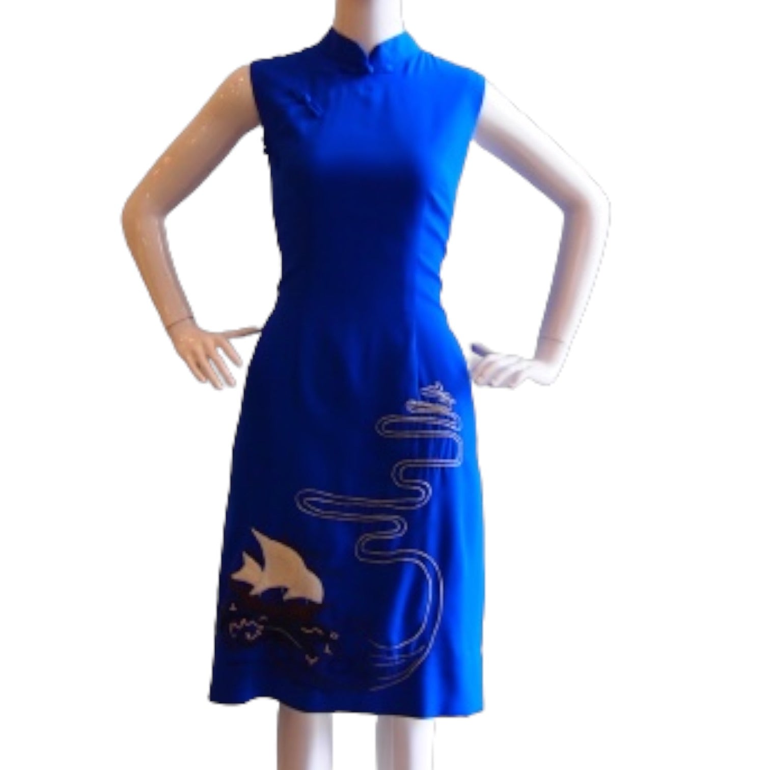 SMOOTH SAILING - BLUE SHIP HANDMADE, HAND-EMBROIDERED SILK-COTTON CHEONGSAM (Copy)