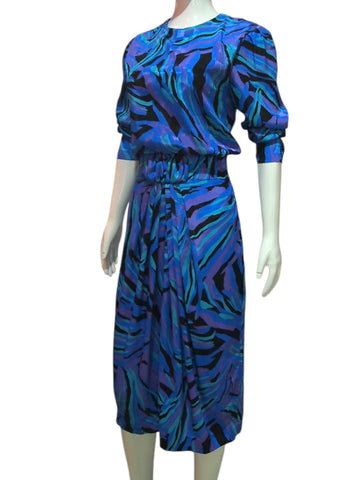 Blue Current - Gorgeous Vintage Blue Textured Waves Dress