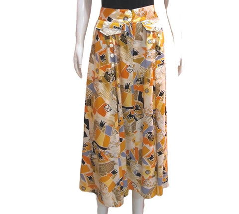 Sunny Daze -Yellow Pastel Print Midi Skirt