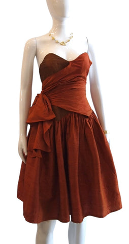 Radiant In Rust - Awesome Rust-colored Vintage Bustier Strapless Cocktail Party Dress