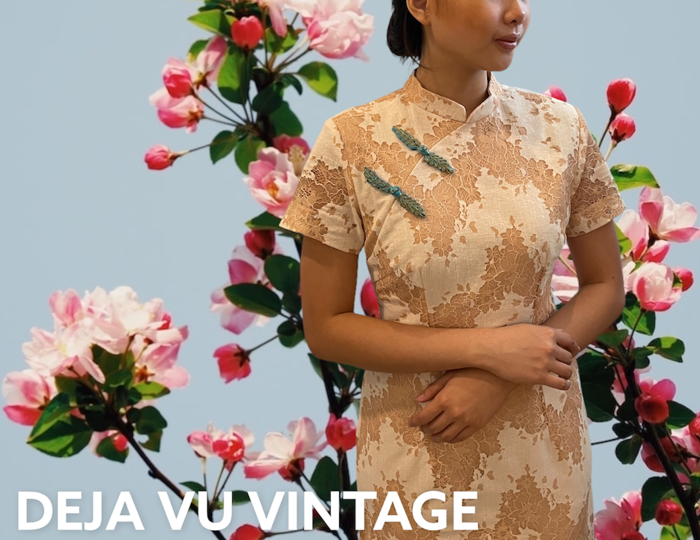 MAP LACE - NUDE HANDMADE MODERN LACE CHEONGSAM DRESS