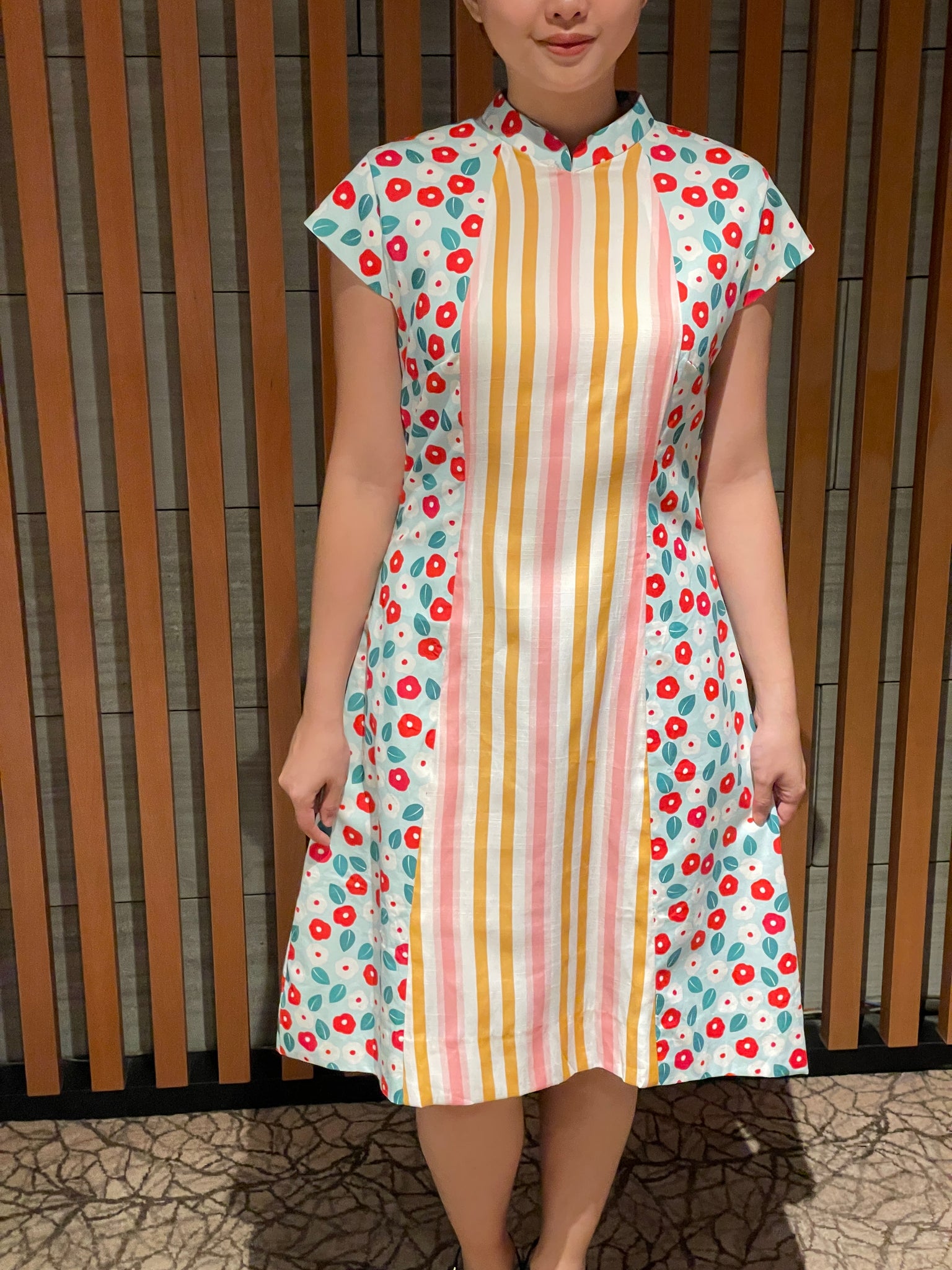 GROOVE LINE - SPLIT BY STRIPES HANDMADE MODERN COTTON CHEONGSAM DRESS
