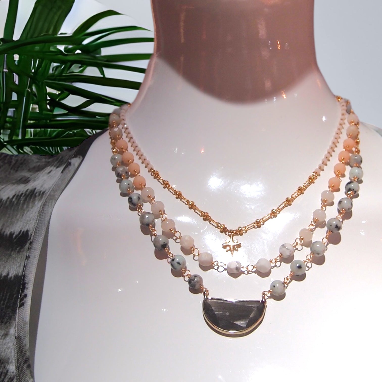 Pastel Layers Necklace - Handmade Prelayered Gold-Plated Gemstones Necklace