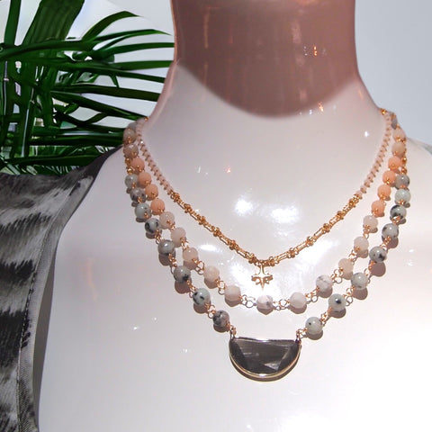 Pastel Layers Necklace - Handmade Prelayered Gold-Plated Gemstones Necklace