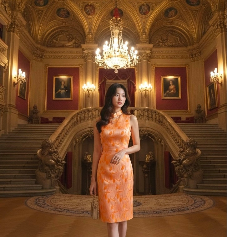 PEACH FINE - HANDMADE, LIMITED EDITION SILK BROCADE CHEONGSAM