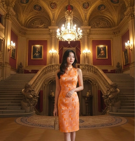 PEACH FINE - HANDMADE, LIMITED EDITION SILK BROCADE CHEONGSAM