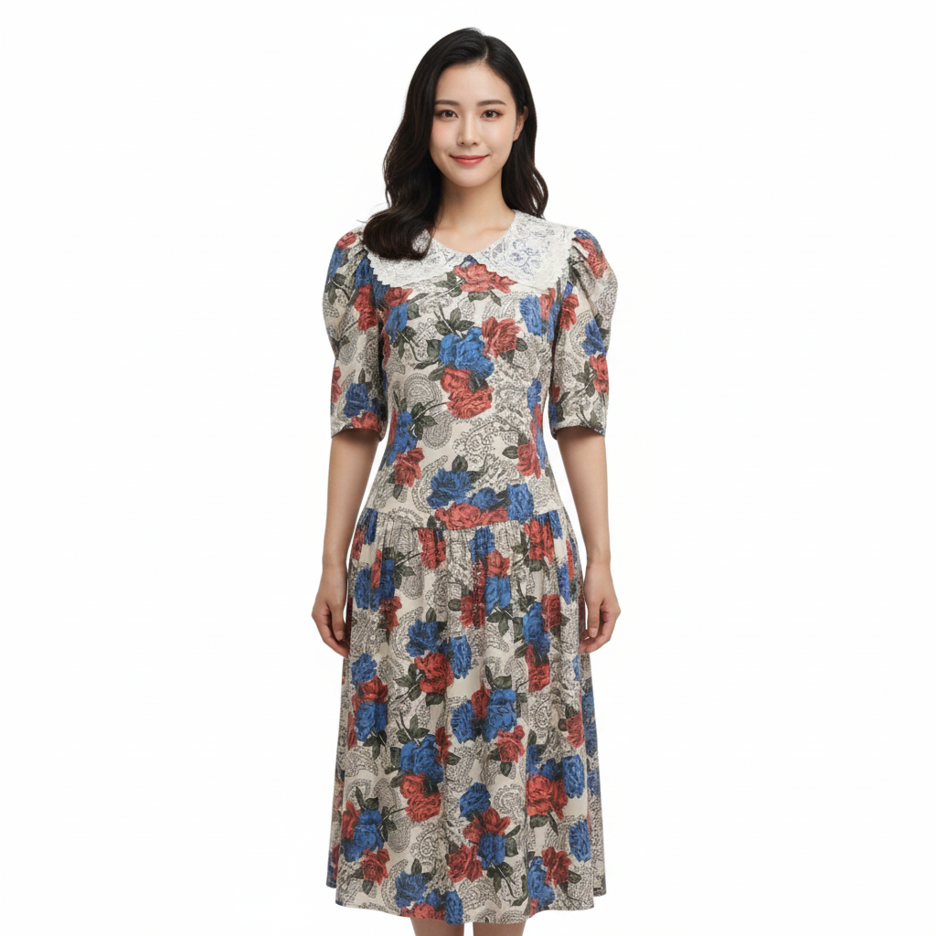 Poet In Bloom - Vintage Floral Maxi Dress with Puff Sleeve