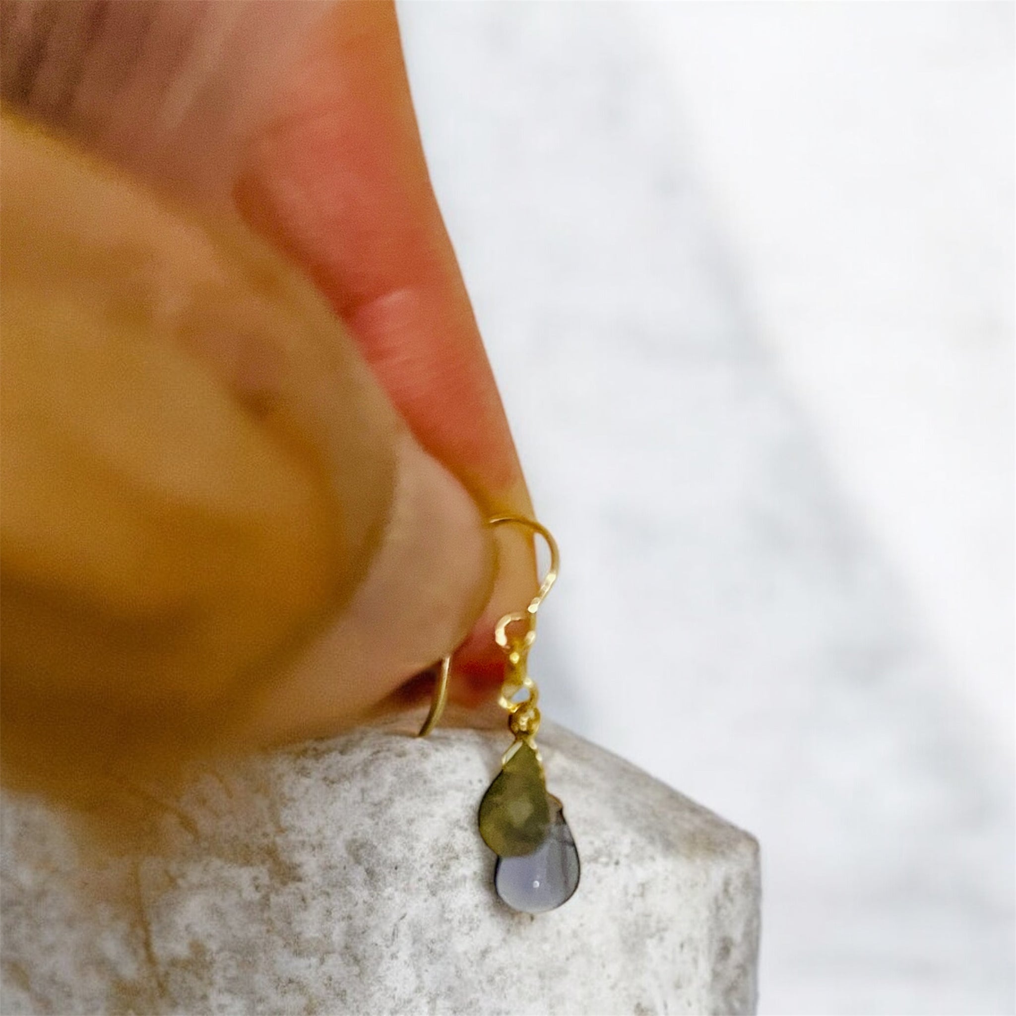 Lilac Whisper - Handmade Gemstone Semi-precious Iolite Labrodonite 18k Goldfill Earrings