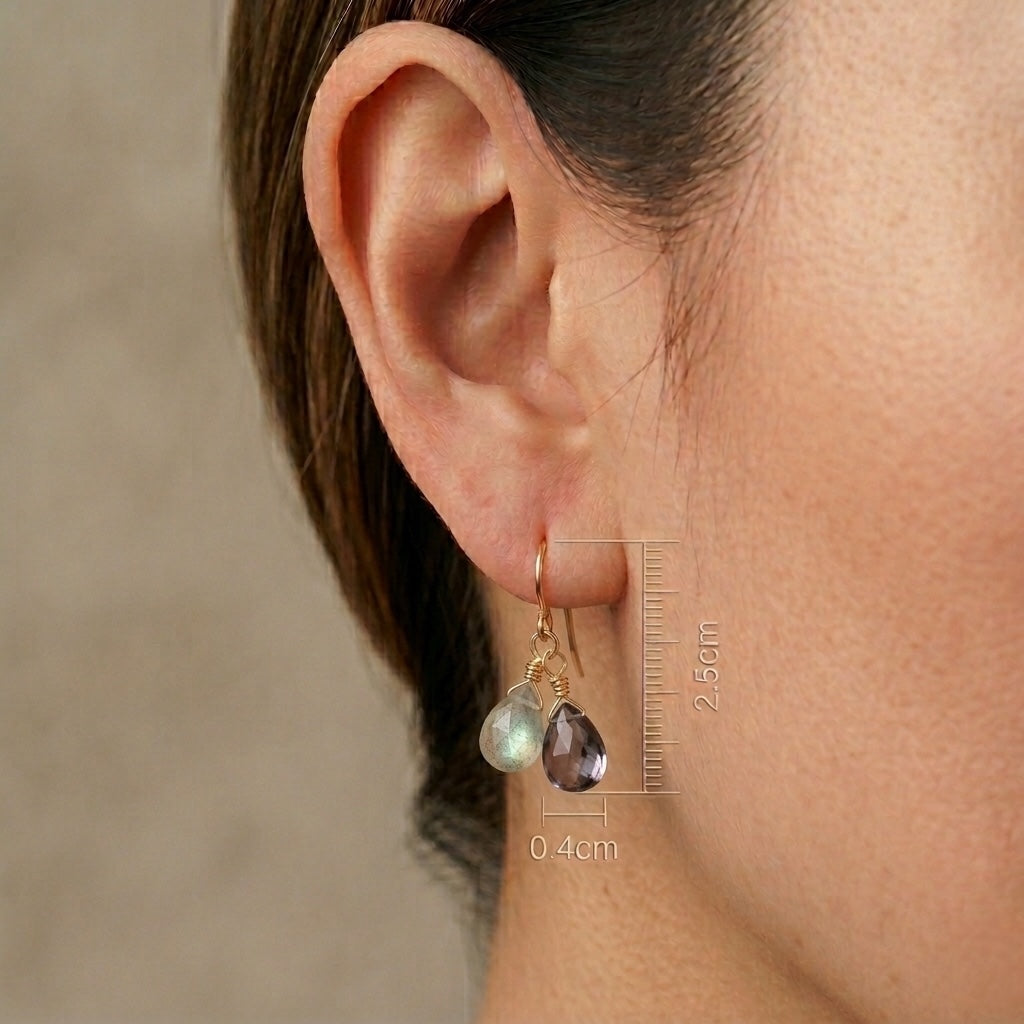 Lilac Whisper - Handmade Gemstone Semi-precious Iolite Labrodonite 18k Goldfill Earrings