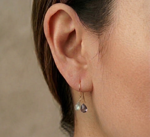 Lilac Whisper - Handmade Gemstone Semi-precious Iolite Labrodonite 18k Goldfill Earrings