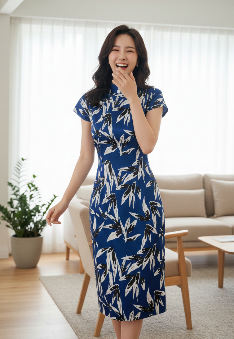 ARTY FLEUR - 100 % SILK HANDMADE MODERN CHEONGSAM DRESS