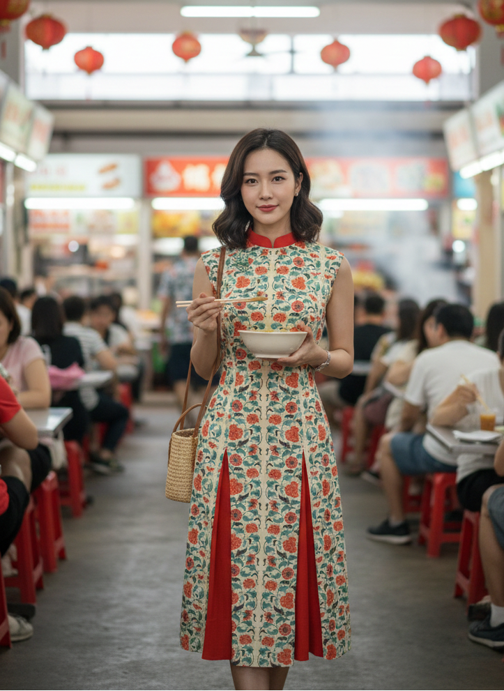 CHINOIS PANEL PLEAT - HANDMADE MODERN COTTON CHEONGSAM DRESS