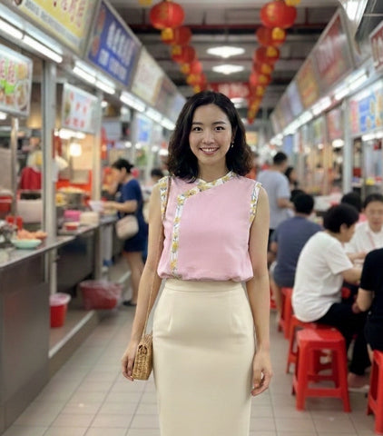 CUPPED BLOOMS TOP - HANDMADE MODERN COTTON CHEONGSAM TOP