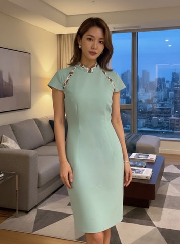 SMALL SLICE OF RETRO - HANDMADE MODERN SILK-COTTON CHEONGSAM DRESS