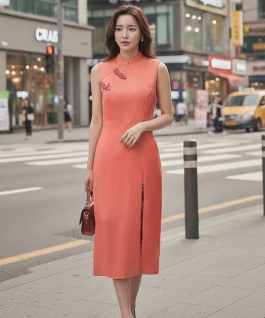 AFRIKAN ORCHID - HANDMADE MODERN SILK-COTTON CHEONGSAM