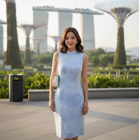 CLEAR SKIES - HANDMADE MODERN COTTON CHEONGSAM DRESS