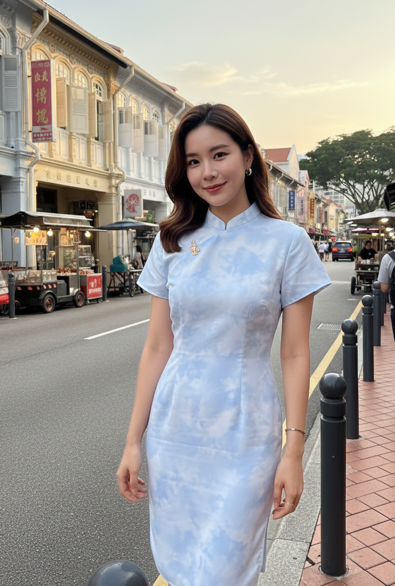 CLEAR SKIES - HANDMADE MODERN COTTON CHEONGSAM DRESS