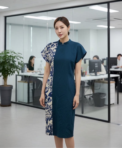 SWAYING LEAVES 1/3 - HANDMADE MODERN COTTON CHEONGSAM DRESS