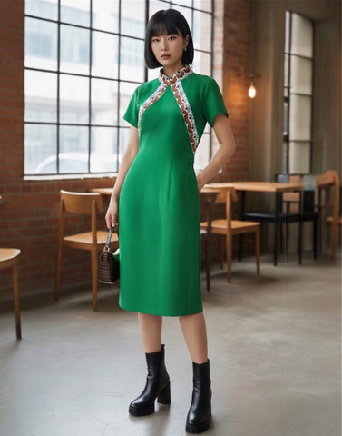 BIG SLICE OF RETRO - HANDMADE MODERN SILK-COTTON CHEONGSAM DRESS