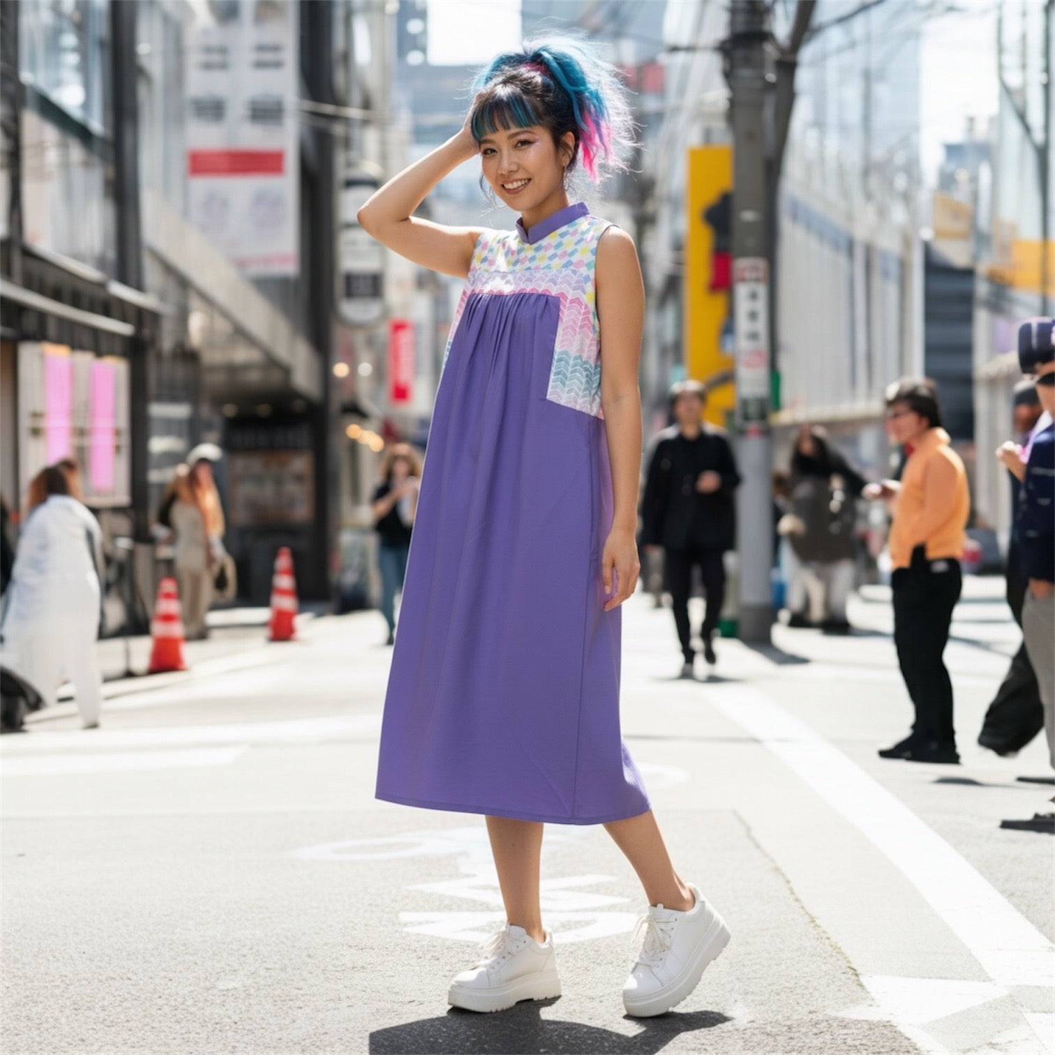 PASTEL POD ARROW SHIFT DRESS - HANDMADE MODERN COTTON CHEONGSAM DRESS