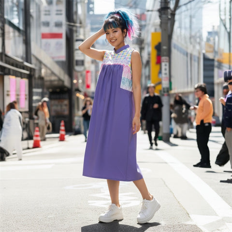 PASTEL POD ARROW SHIFT DRESS - HANDMADE MODERN COTTON CHEONGSAM DRESS