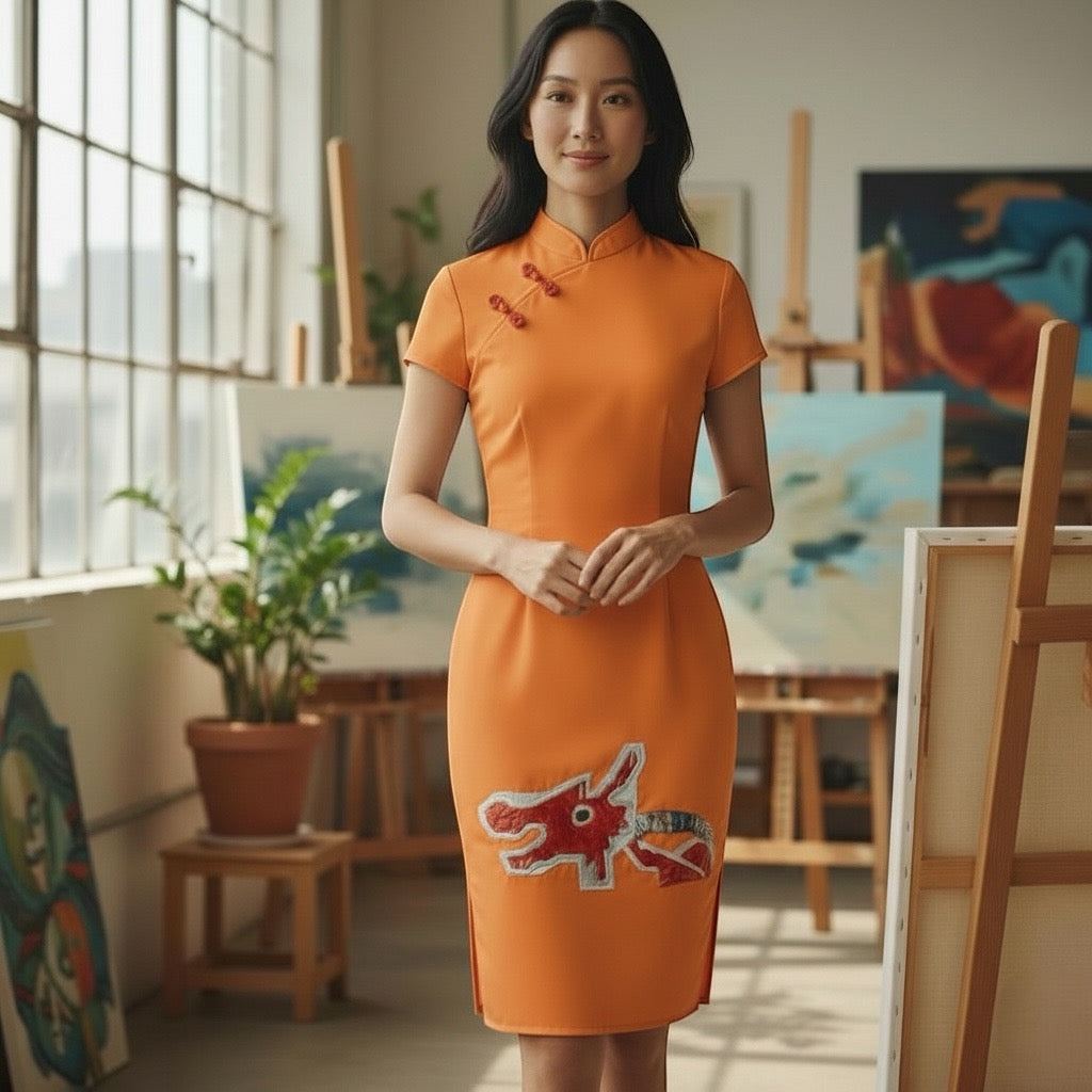 DRAGON PLAYGROUND - HANDMADE, HAND-EMBROIDERED SILK-COTTON CHEONGSAM