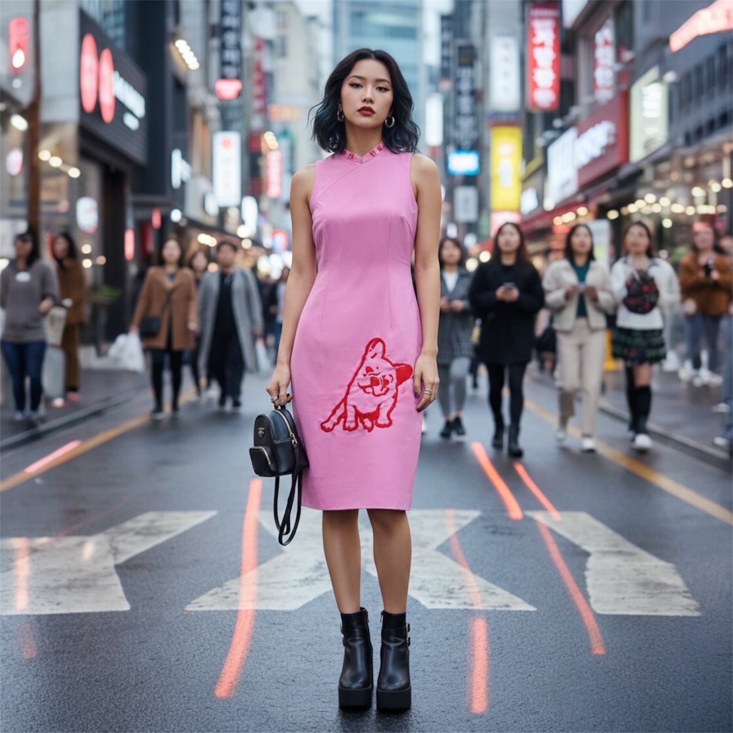 FRENCHIE - HANDMADE, HAND-EMBROIDERED SILK-COTTON CHEONGSAM