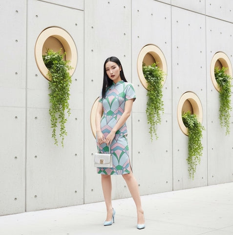 BLUE KALEIDOSCOPE - HANDMADE MODERN SILK CHIFFON CHEONGSAM