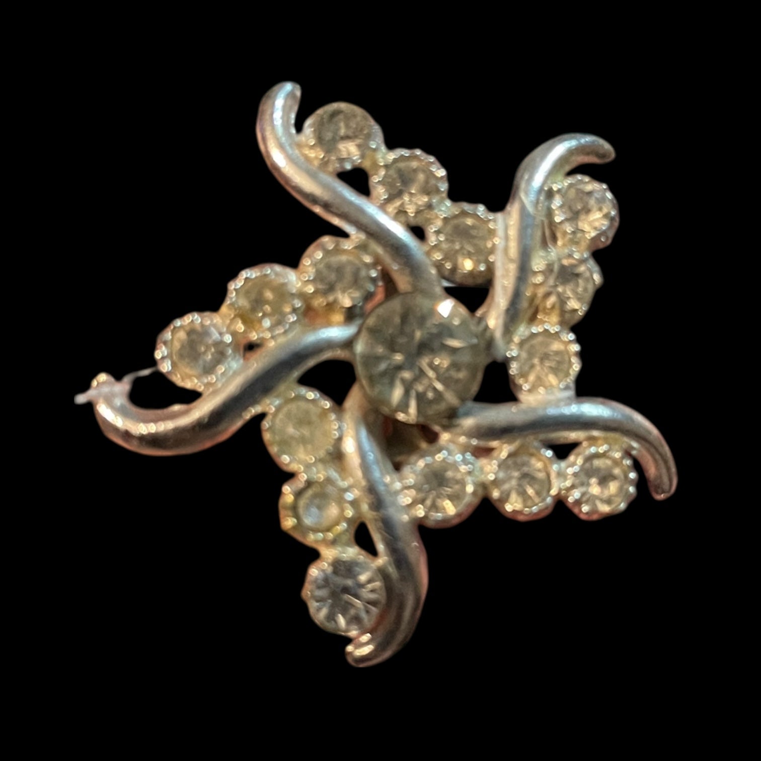 Spinwheel Clear Rhinestones Vintage Brooch