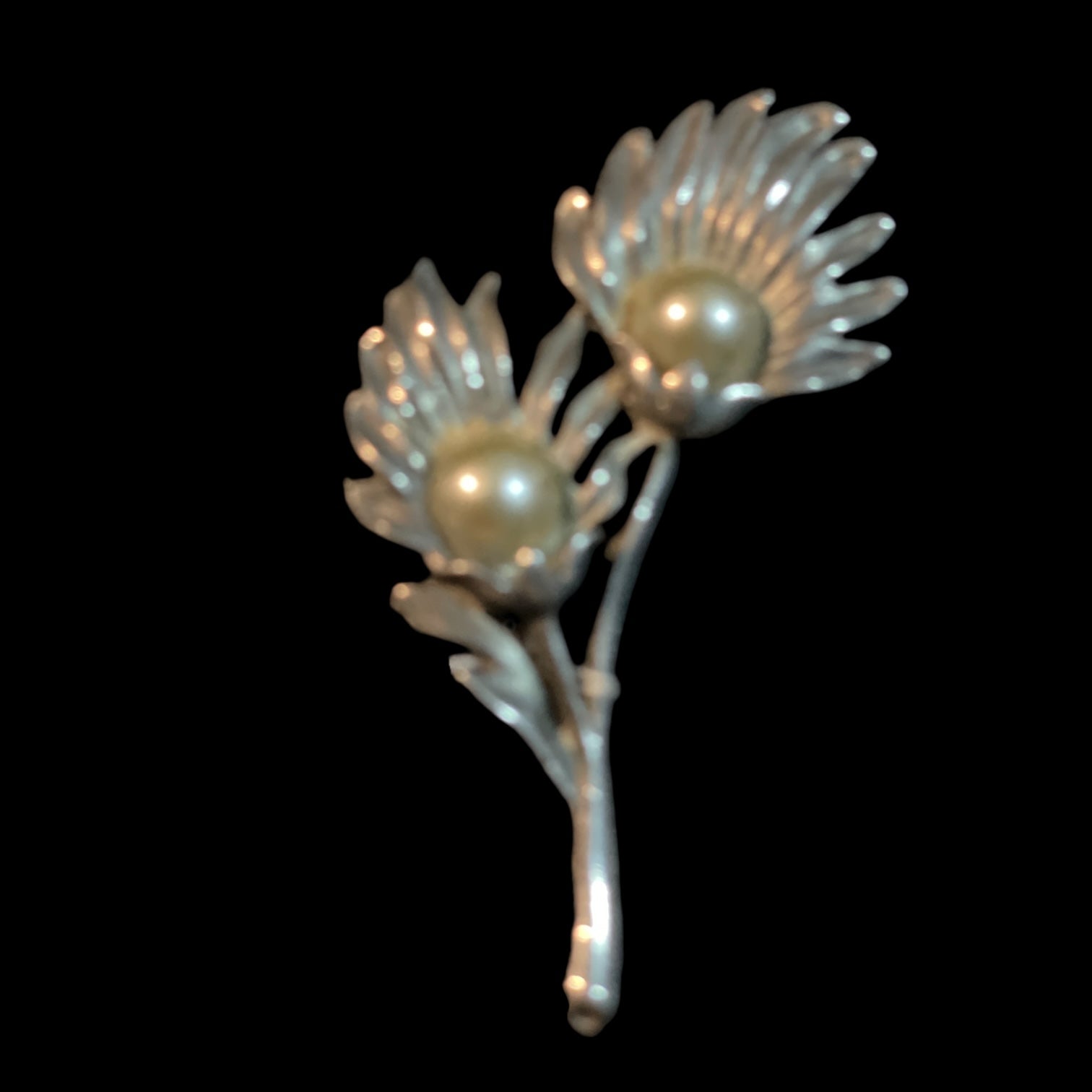 Twin Stalks Silvertone Vintage Brooch