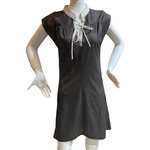 The Lazy Day Dress - Brown Cap Sleeve Polka Dot Shift Dress With Mandarin Collar