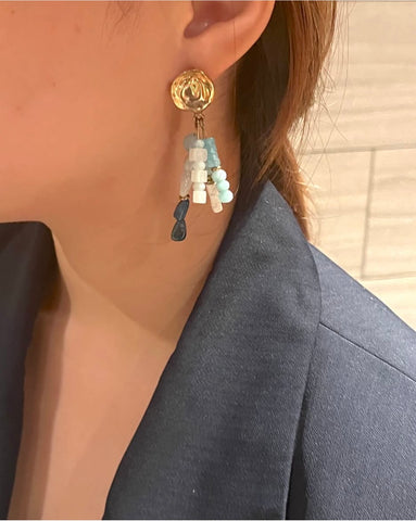 Quirky Aqua Tales - Handmade Gemstone Semi-precious Gold-plated Earrings