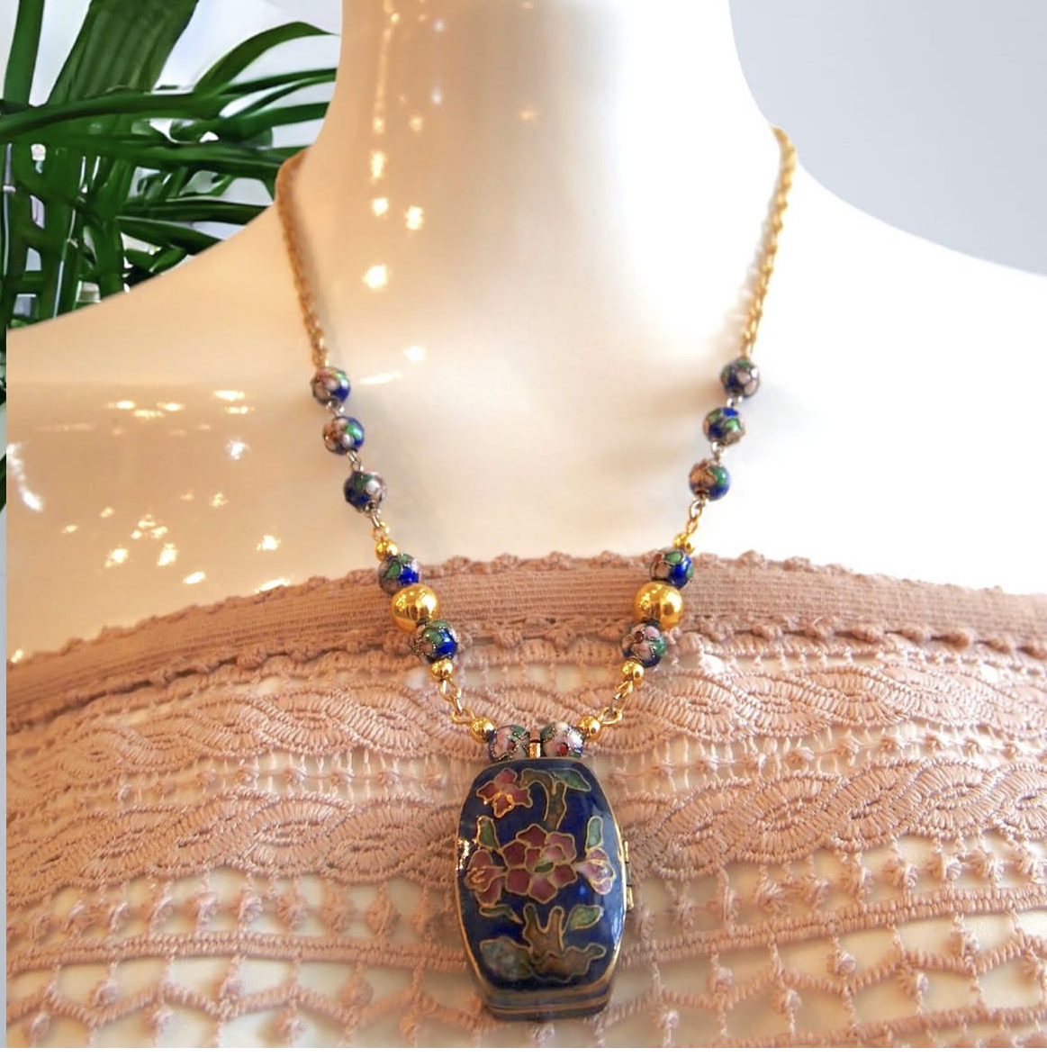 The Heirloom Azure - Handmade one-of-a-kind vintage cloisonne pill box locket necklace