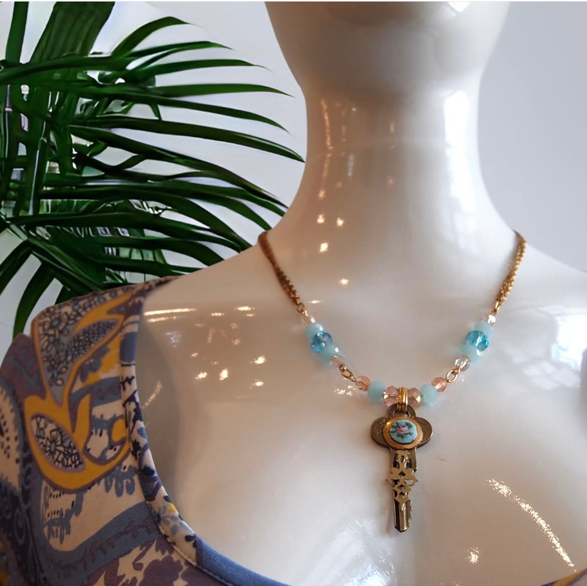 Key To Blue Skies - Handmade one-of-a-kind vintage upcycled necklace